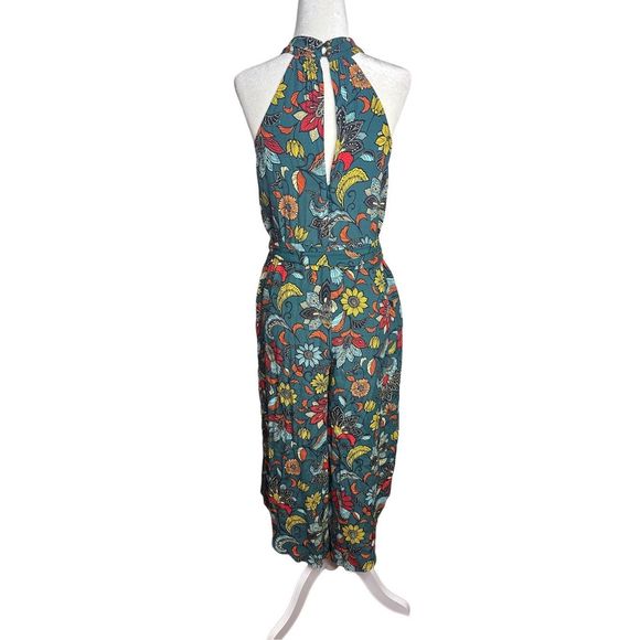 Anthropologie Geneva Floral Green Halter Wide Leg Jumpsuit Size XS Women's - Picture 3 of 9